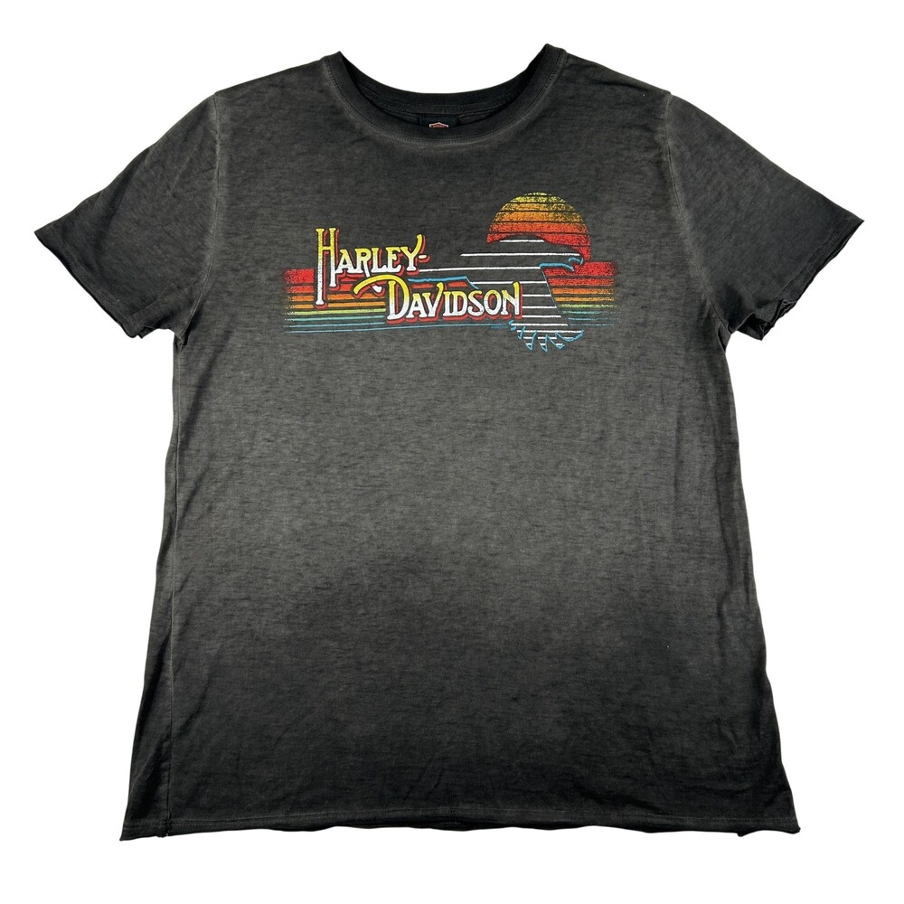 Harley-Davidson Shirt Womens Large Gray Sunset Eagle Graphic Tee Rock City Biker